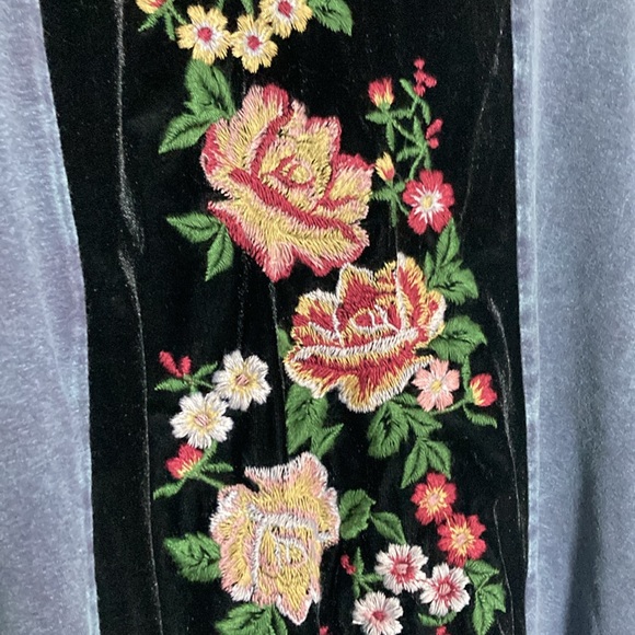 Embroidered Velvet & Stretch Cotton Scoop Neck Long Sleeve Extra Long Top M/L - Picture 5 of 11